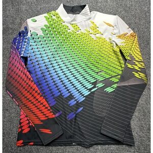 FJM Shirt Mens Large Multicolor Mock Neck Long Sleeve‎ Graphic Dance Jersey Top